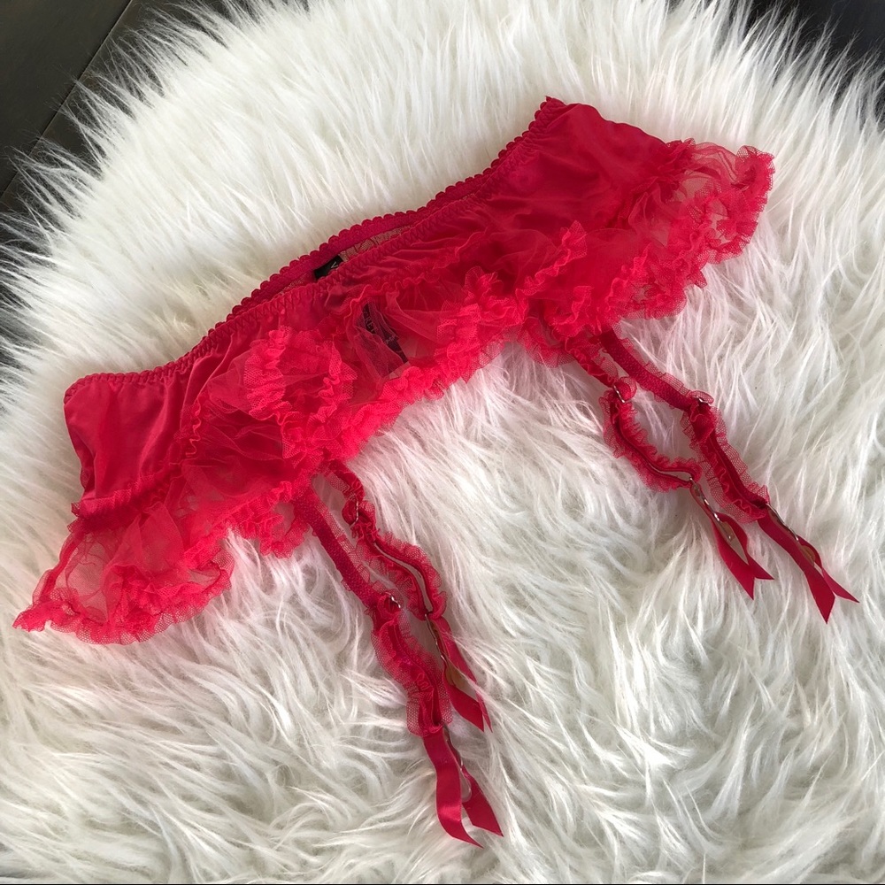 VS Fuschia Ruffled Garter Belt